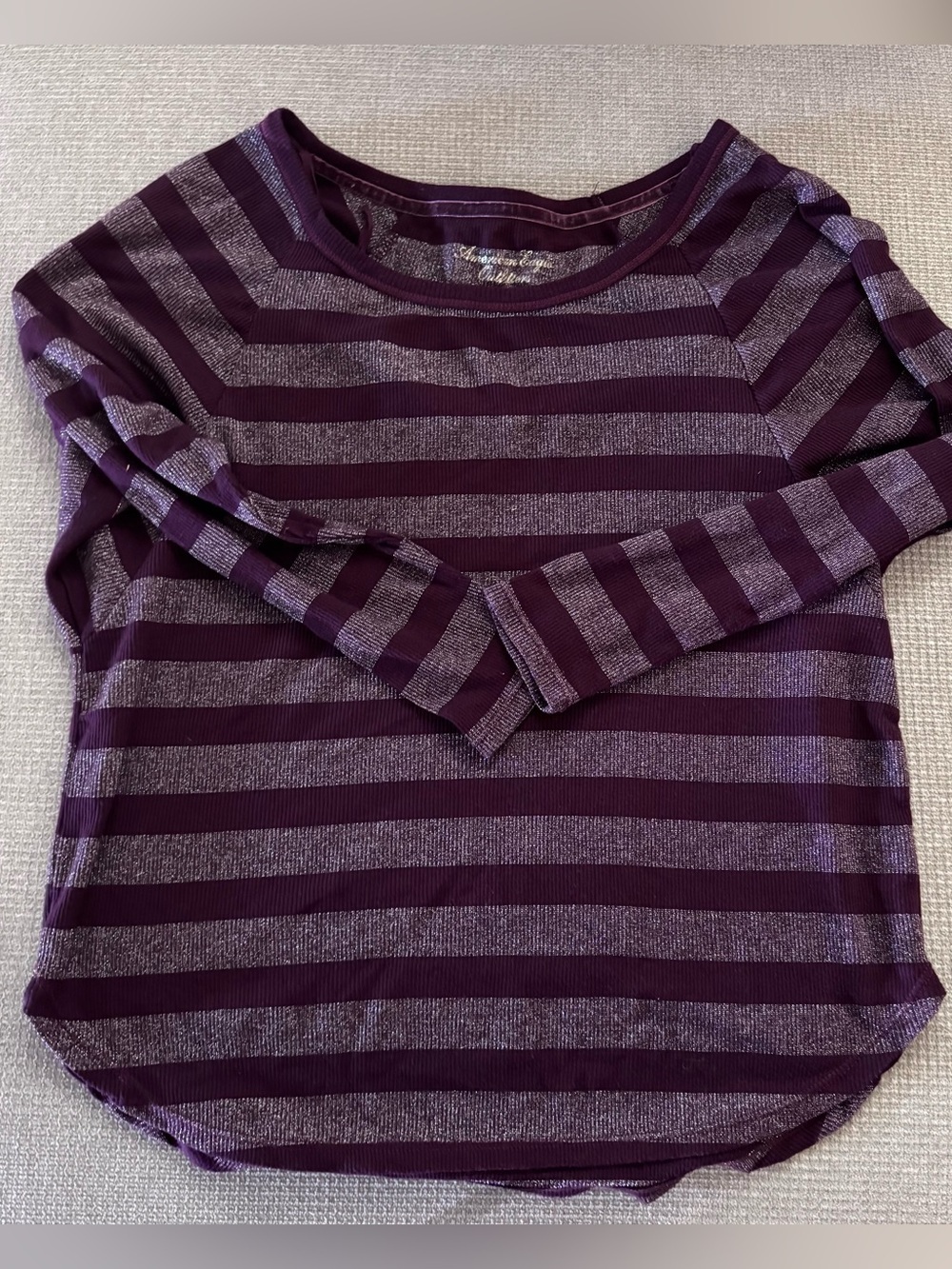 Vintage American Eagle Outfitters Maroon and Silver Striped Long Sleeve Top XS